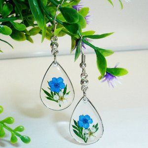 New Sterling Silver Dried Flower Drop Earrings